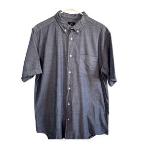 George Mens Short Sleeve Button Down Shirt Blue Classic Fit Large L 42-44 Pocket